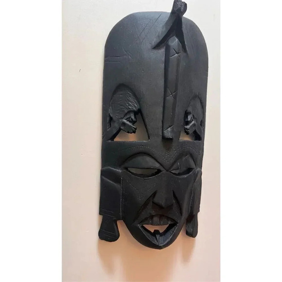 Ivory-Coast Ghana African Hand Carved Tribal Mask Wall Decor 12” X 6 - Picture 3 of 9